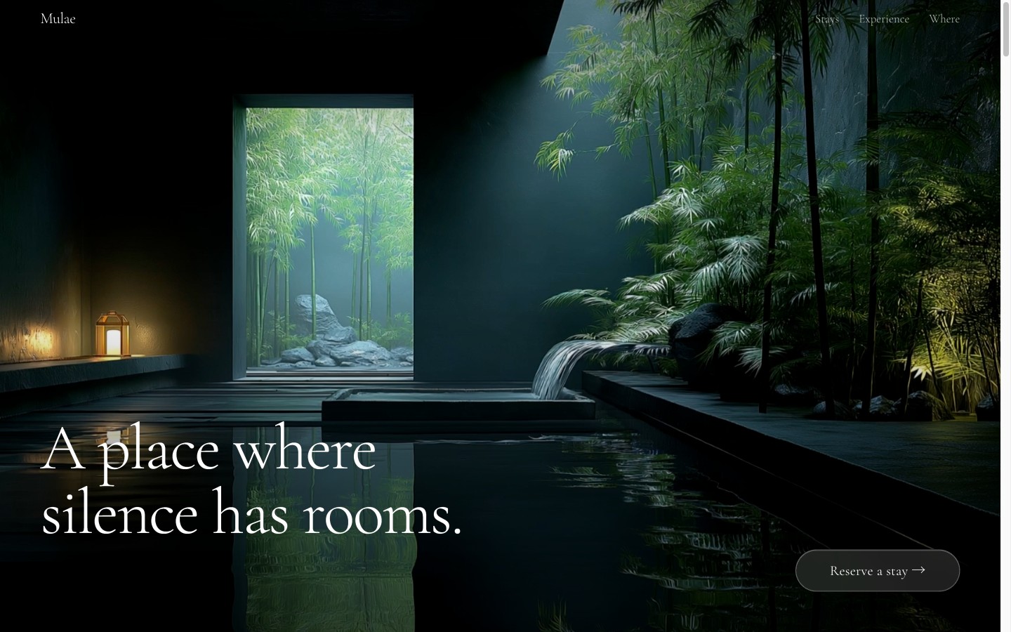 Mulae 히어로 — 대나무와 물이 있는 어두운 공간